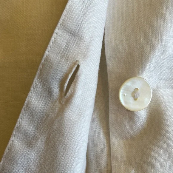 100% Linen Tunic Shirt Jacket Embroidered Flamingo Palm Women’s XL White Preppy - Picture 10 of 15